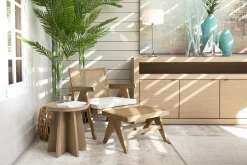 Flamant Argent, Table D'Appoint, Chene Patine, Ronde Sale