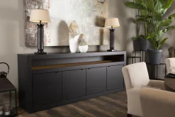 Flamant Bjorn, Buffet, Noir, 4 Portes, Avec Lumieres Led A Intensite Variable Outlet