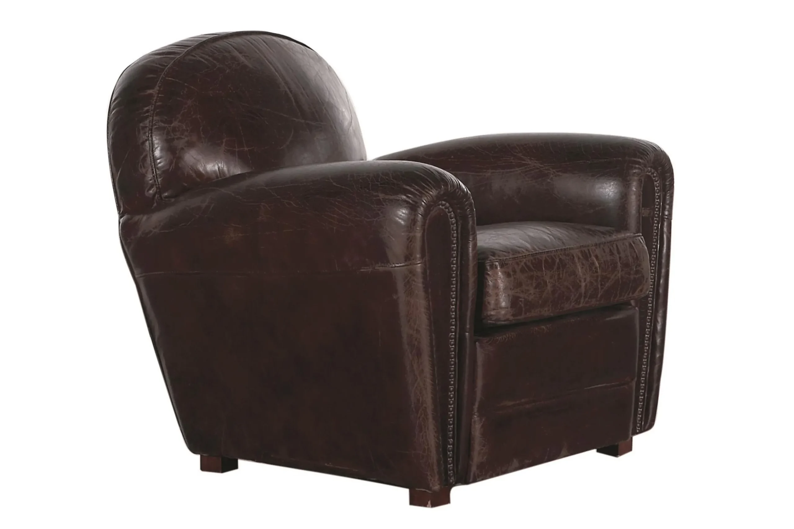 Flamant Burnham, Fauteuil Club, Marron Fonce, Cuir Outlet