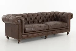 Flamant Edimbourg, Canape, Chesterfield, Cuir, Marron Fonce, Trois Places Clearance