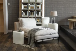 Flamant Floria, Fauteuil Lounge, Lin Naturel Et Metal Noir New