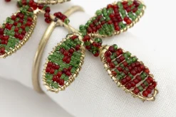 Flamant Rawas, Rond De Serviette, Perles, Feuille Sale