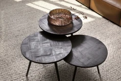 Flamant Robyn, Table D'Appoint, Teck Recupere, Ronde, Ensemble De 3 Hot