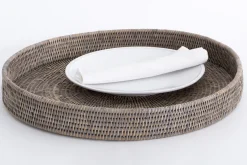 Flamant Togo, Plateau, Rond, Roseau, Gris, 48Cm